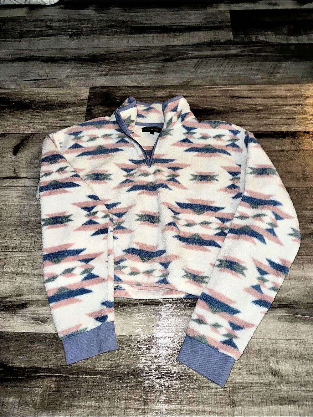 L.A. Hearts Geometric Quarter-Zip Pullover in Pink & Blue Like New